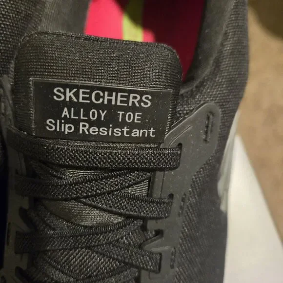 Skechers Shoe Women Size 6.5 Leslie Arch Fit Alloy Toe Work Black Slip Resistant - Picture 2 of 5